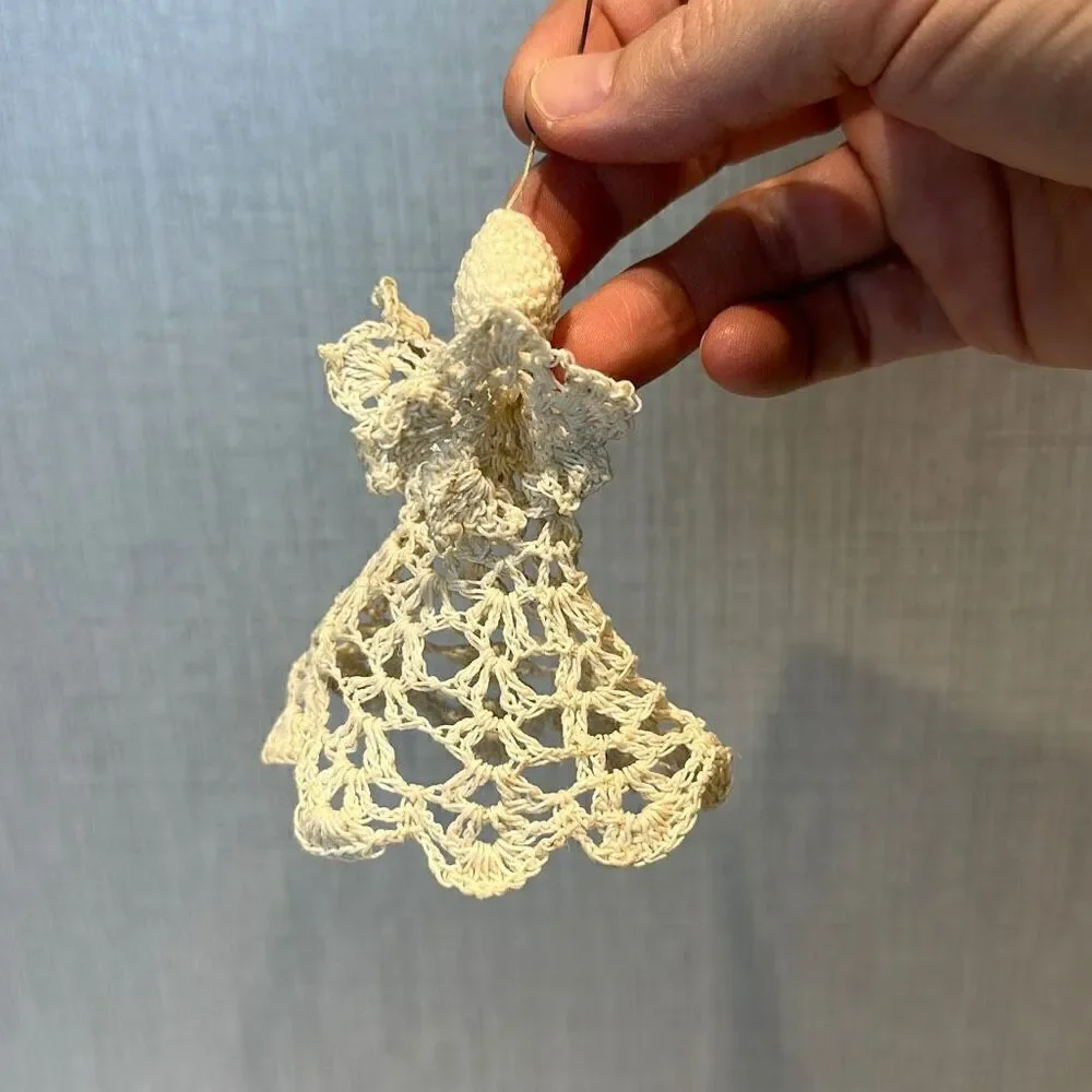 Vtg Angel Ornament Starched Crochet Cream Beige Off White Set Lot 10 Crocheted